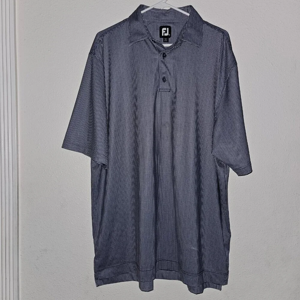FJ Footjoy Blue White Houndstooth Print Polo Shirt Men's Size XL